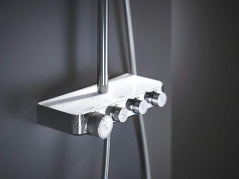 Coloana dus cu baterie si termostat Grohe Euphoria SmartControl 310 Cube Duo, alb/crom [4]