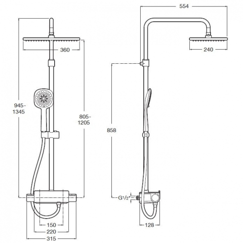 Coloana dus cu baterie si termostat Roca Deck, cap dus 36x24 cm [1]