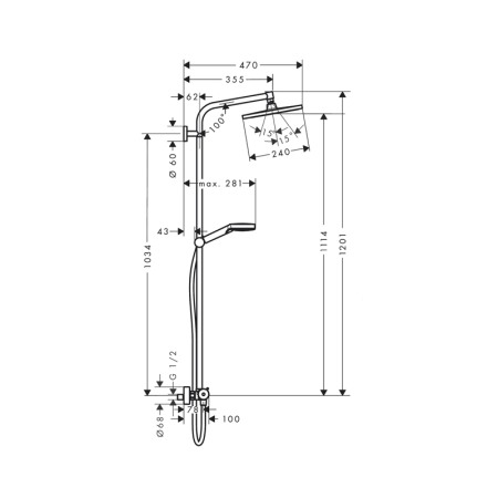 Coloana dus termostatata Hansgrohe, Crometta E 240, cu cap dus fix si mobil 1S [2]