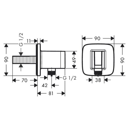 Cot racord, Hansgrohe, FixFit Q, cu suport pentru para de dus, crom [1]