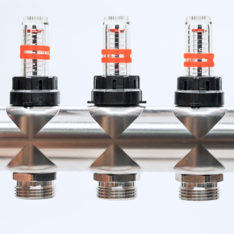 Distribuitor cu debitmetru 10 căi (1″ x 3/4″), aerisitor si robinet golire, Hoffman Underfloor Heating [10]