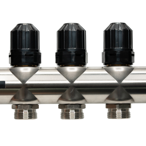 Distribuitor cu debitmetru 7 căi (1″ x 3/4″) cu aerisitor si robinet golire, Hoffman Underfloor Heating [7]