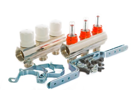 Distribuitoare - Distribuitor cu debitmetru pentru incalzire in pardoseala, 3 circuite, 1 tol, Hoffman Underfloor Heating