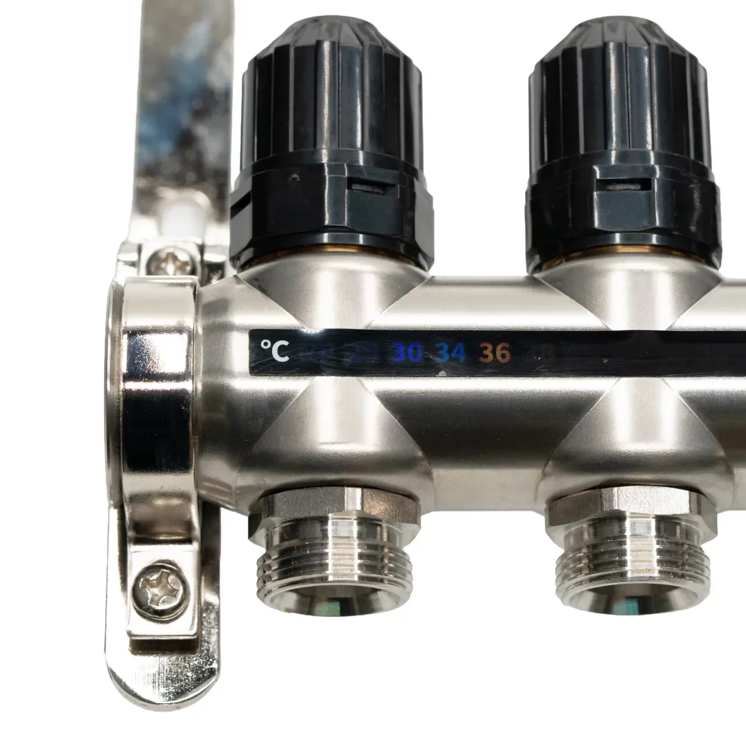 Distribuitor cu debitmetru 8 căi (1″ x 3/4″), aerisitor si robinet golire, Hoffman Underfloor Heating [11]