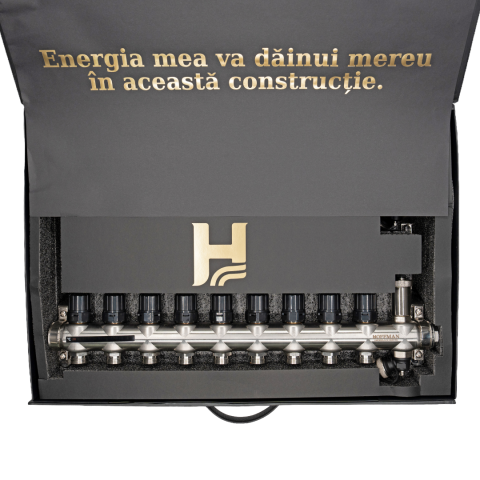 Distribuitor cu debitmetru 9 căi (1″ x 3/4″), aerisitor si robinet golire, Hoffman Underfloor Heating [3]