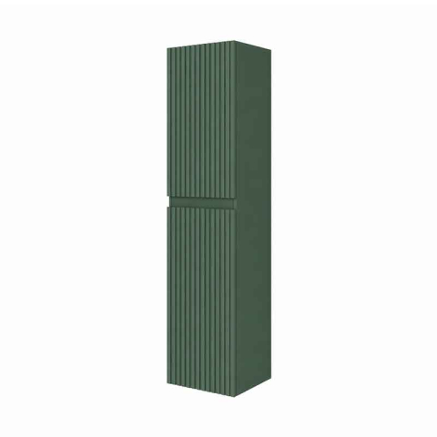 Mobilier Baie - Dulap baie suspendat Fluminia Pisa, front riflat, 2 uși Soft Close, MDF, 31,4 x 31,5 x 130 cm, verde Italia