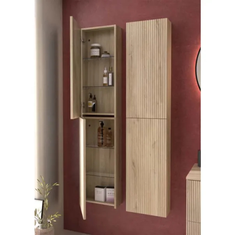 Baie - Dulap coloana mediu Gala Canaletto suspendat lemn bej mat 1 usa batanta 35 cm