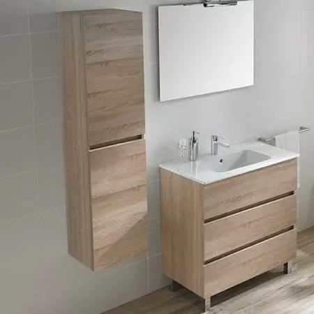 Dulap inalt suspendat Gala Jade stejar 4 etajere sticla 140 cm [1]