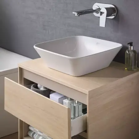 Dulap suspendat pentru lavoar maro deschis lemn Ideal Standard Connect Air 60 cm cu spatiu depozitare [2]