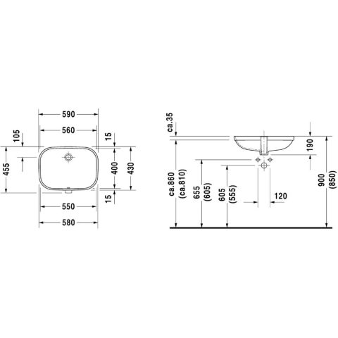 Duravit D-Code lavoar 56x40 cm dreptunghiular sub blat alb 0338560000 [1]