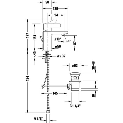 Duravit D-Neo baterie lavoar stativ crom DE1010001010 [1]