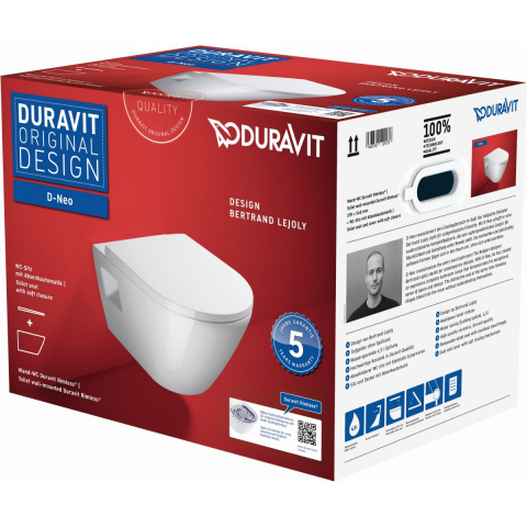 Duravit D-Neo vas wc cu capac soft-close agăţat fără margine alb 45780900A1 Obiecte Sanitare - Duravit D-Neo vas wc cu capac soft-close agăţat fără margine alb 45780900A1