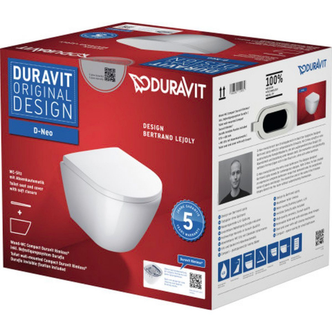 Duravit D-Neo vas wc cu capac soft-close agăţat fără margine alb 45880900A1 Obiecte Sanitare - Duravit D-Neo vas wc cu capac soft-close agăţat fără margine alb 45880900A1