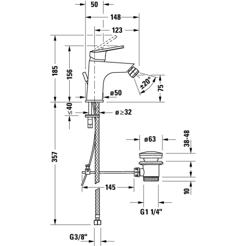 Duravit No. 1 baterie bideu stativ crom N12400001010 [1]