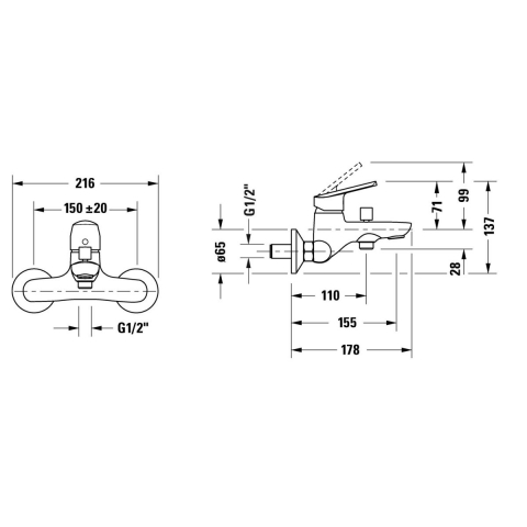 Duravit No. 1 baterie cadă-duș perete crom N15230000010 [1]