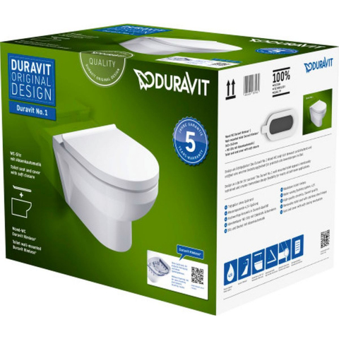 Duravit No. 1 vas wc cu capac soft-close agăţat fără margine alb 45750900A1 Obiecte Sanitare - Duravit No. 1 vas wc cu capac soft-close agăţat fără margine alb 45750900A1