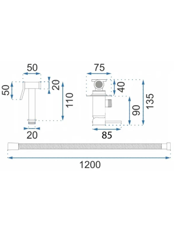 Baterie bideu Rea Lungo Loop Diamond auriu periat montaj perete 110 mm [8]