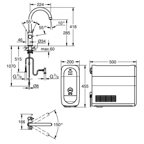 Grohe Blue Home Ondus Baterie de bucatarie cu sistem de filtrare, racire si acidulare, pipa C, cupru mat (brushed warm sunset) [8]