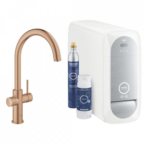Bucatarie - Grohe Blue Home Ondus Baterie de bucatarie cu sistem de filtrare, racire si acidulare, pipa C, cupru mat (brushed warm sunset)