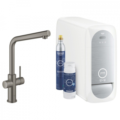Bucatarie - Grohe Blue Home Ondus Baterie de bucatarie cu sistem de filtrare, racire si acidulare, pipa L, antracit mat (brushed hard graphite)