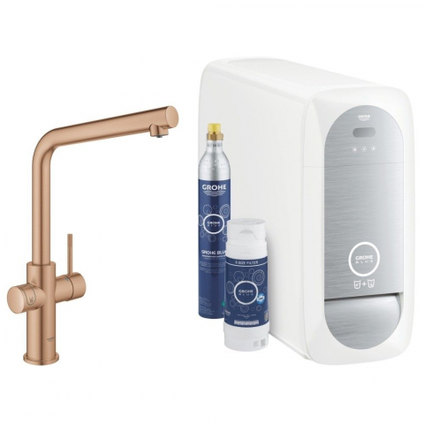 Bucatarie - Grohe Blue Home Ondus Baterie de bucatarie cu sistem de filtrare, racire si acidulare, pipa L, cupru mat (brushed warm sunset)