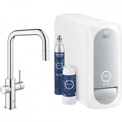 Bucatarie - Grohe Blue Home Ondus Baterie de bucatarie cu sistem de filtrare, racire si acidulare, pipa U si dus extractibil, crom