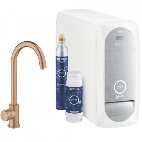 Bucatarie - Grohe Blue Home Robinet de bucatarie cu sistem de filtrare, racire si acidulare, pipa C, cupru mat (brushed warm sunset)