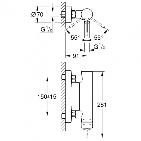 Grohe Essence Baterie dus monocomanda, montaj pe perete, antracit (hard graphite) [1]