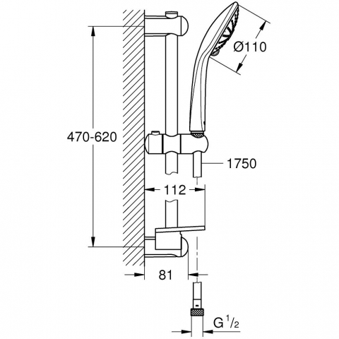 Grohe Euphoria 110 Massage Set dus cu bara 60 cm, limitator, crom [1]