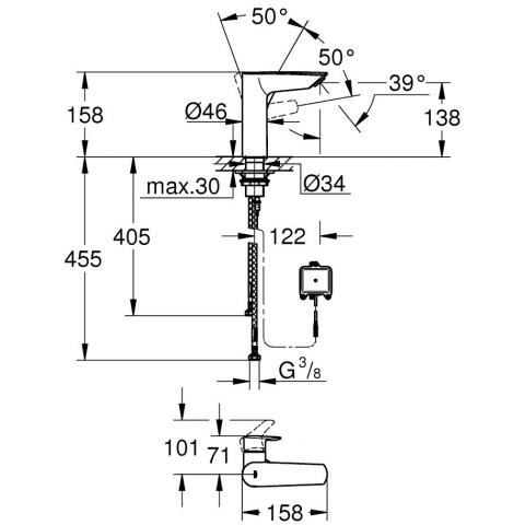 Grohe Eurosmart Baterie lavoar monocomanda cu infrarosu, baterie 6V fara mixare apa, senzor bidirectional, negru mat [3]