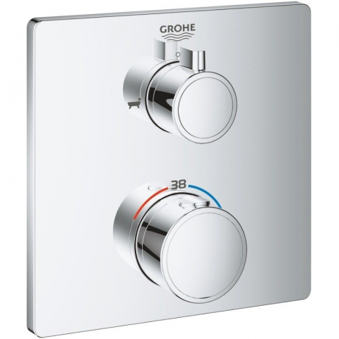 Baterii cada - Grohe Grohtherm Baterie cada dus cu termostat, 2 iesiri, patrata, crom