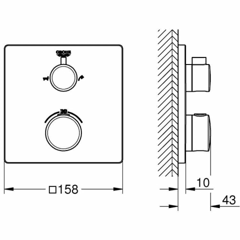 Grohe Grohtherm Baterie cada dus cu termostat, 2 iesiri, patrata, crom [2]