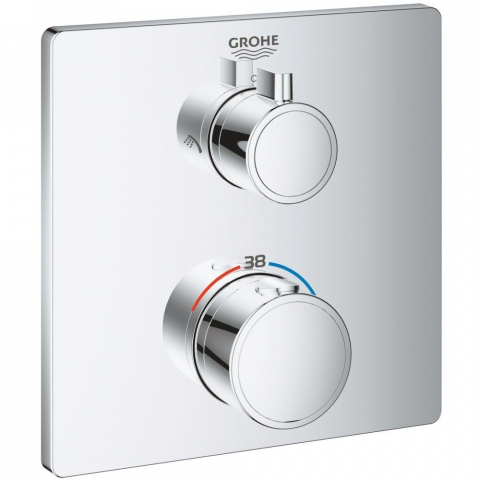 Baterii cada - Grohe Grohtherm Baterie cada dus cu termostat si 2 iesiri, patrata, crom