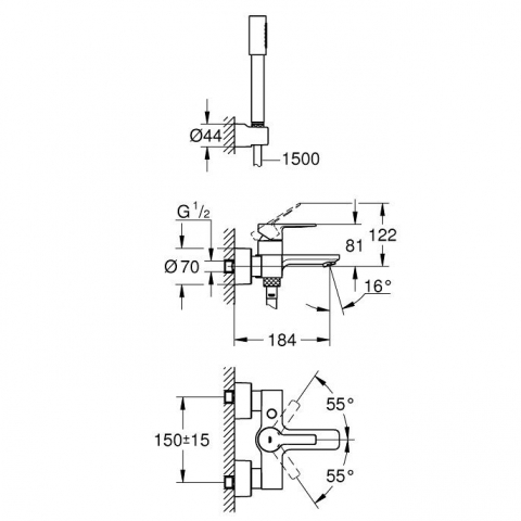 Grohe Lineare Baterie cada dus monocomanda cu set dus, crom [2]