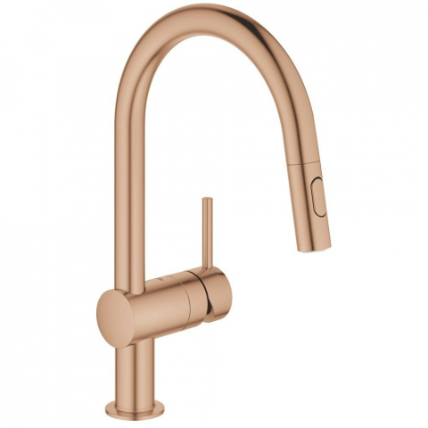 Bucatarie - Grohe Minta Baterie chiuveta bucatarie cu dus extractibil 2 jeturi, pipa C, cupru mat (brushed warm sunset)