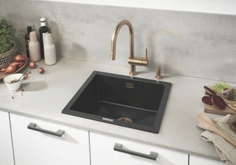 Grohe Minta Baterie chiuveta bucatarie cu dus extractibil 2 jeturi, pipa C, cupru mat (brushed warm sunset) [1]