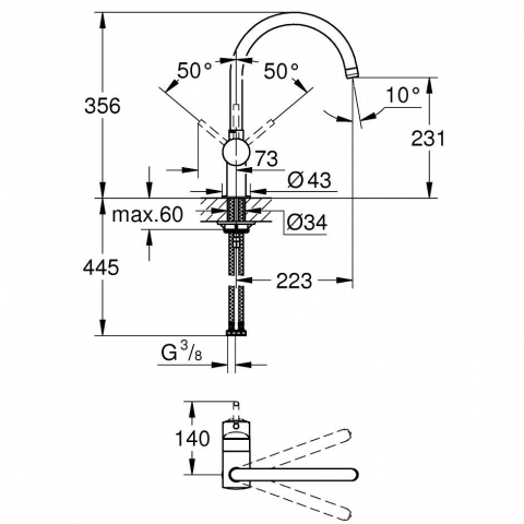 Grohe Minta Baterie chiuveta bucatarie monocomanda 1/2" [2]
