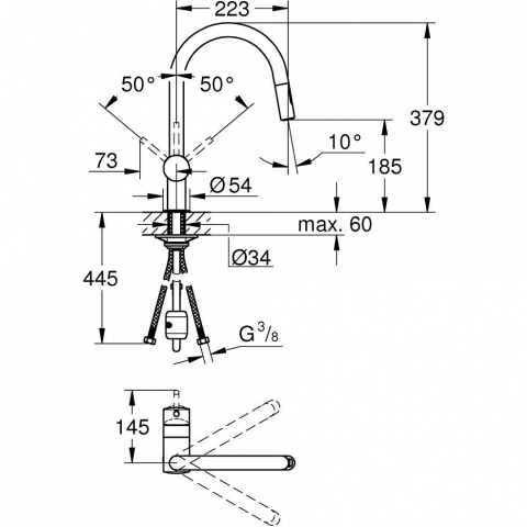 Grohe Minta Baterie chiuveta bucatarie monocomanda cu dus extractibil cu 2 jeturi, pipa C, crom [2]