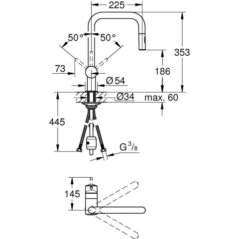 Grohe Minta Baterie chiuveta bucatarie monocomanda cu dus extractibil cu 2 jeturi, pipa U, crom [2]