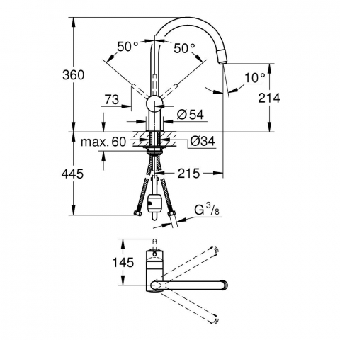 Grohe Minta Baterie chiuveta bucatarie monocomanda cu dus extractibil, pipa C, crom [3]