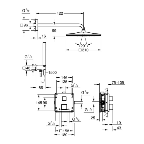 Grohe Precision Cube set de duș ascuns cu termostat da crom 34879000 [1]