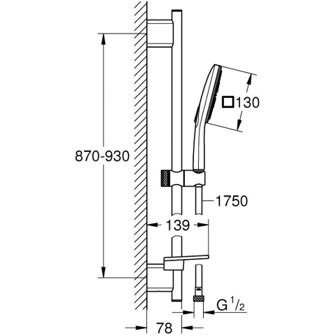 Grohe Rainshower SmartActive 130 Cube Set dus cu bara 90 cm si savoniera, crom [1]