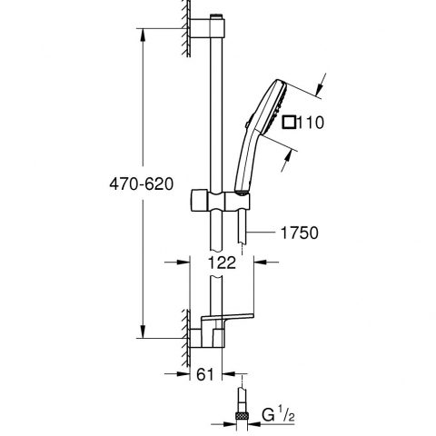 Grohe Tempesta Cube 110 Set dus cu bara 60 cm si savoniera 2 jeturi, crom [3]