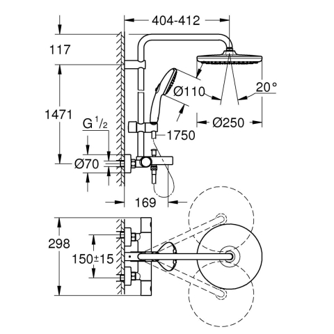 Grohe Vitalio Start System set cadă și duș perete cu termostat da crom 26988001 [1]