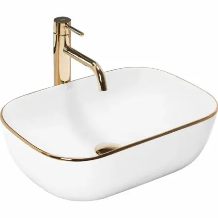 Obiecte Sanitare - Lavoar alb/auriu pe blat Rea Belinda 46,5 cm