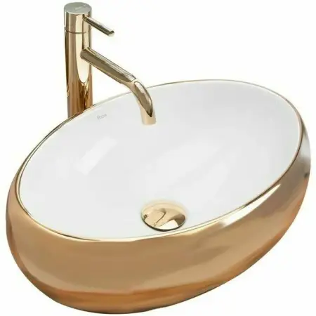Obiecte Sanitare - Lavoar alb/auriu pe blat Rea Linda Gold White 48,3 cm