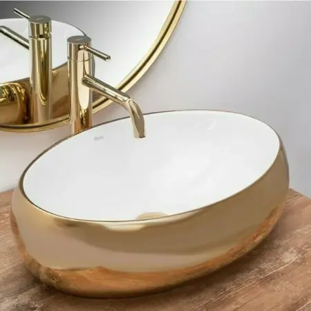 Lavoar alb/auriu pe blat Rea Linda Gold White 48,3 cm [1]