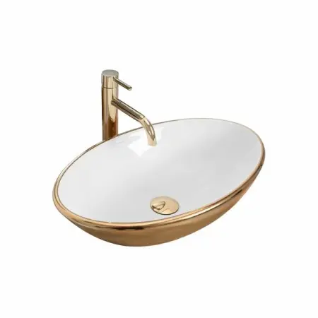 Obiecte Sanitare - Lavoar alb/auriu pe blat Rea Pamela Gold 46,5 cm