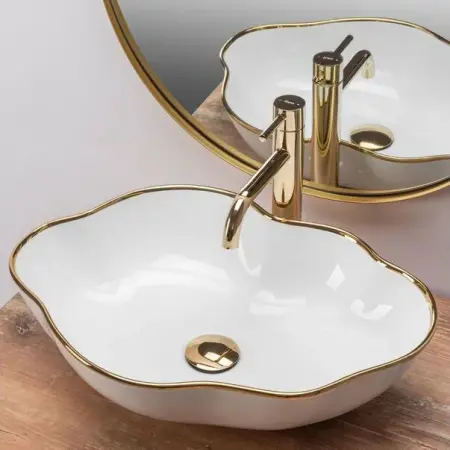 Lavoar alb/auriu pe blat Rea Pearl Gold Edge 51,5 cm [2]