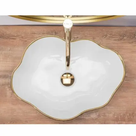 Lavoar alb/auriu pe blat Rea Pearl Gold Edge 51,5 cm [1]